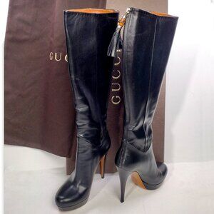 Gucci Nappa Charlotte Boots Knee-High Platform Black 37 (US 6.5) Italy